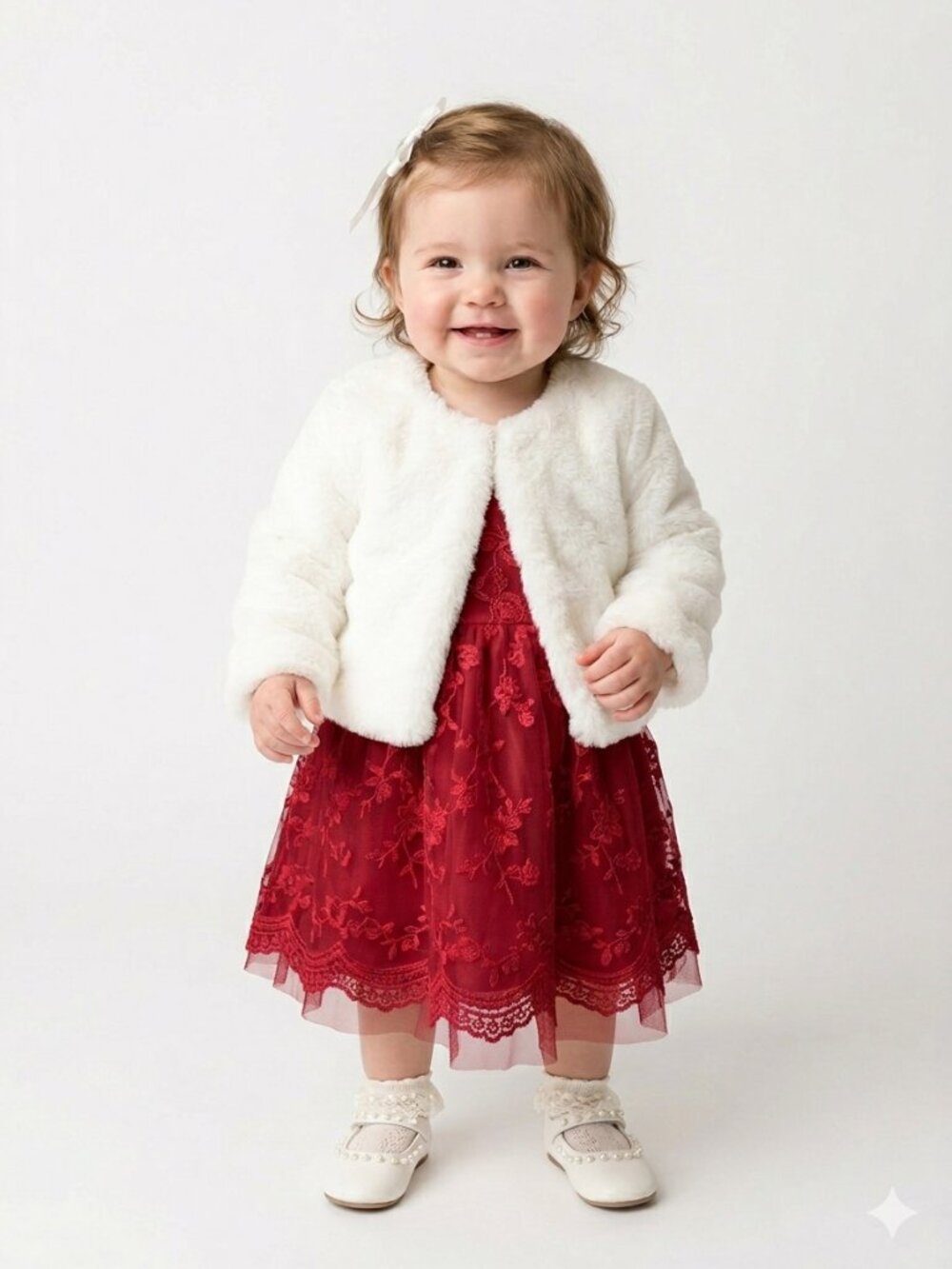 RZ BY Rachel Zoe Girl's Fully Lined White Faux Fur Coat - 12M